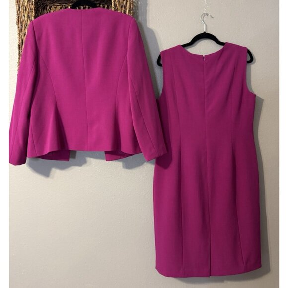 Kasper Dress & Jacket Blazer Suit Berry Pink 12 Silver Studded Neckline Stretch - Picture 6 of 15